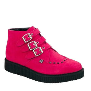 T.U.K Creeper A8507 Lipstick Pink Wildleder 3 Buckle Pointed Boot